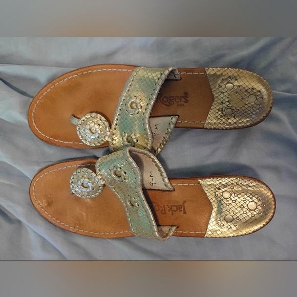 Jack Rogers Shoes - Jack Rogers Women's Gold Sandals Sz 9 Low Heel Nice!